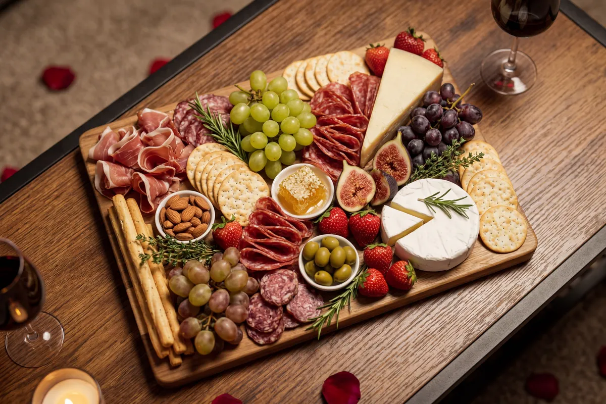 Styled charcuterie board with gourmet selections