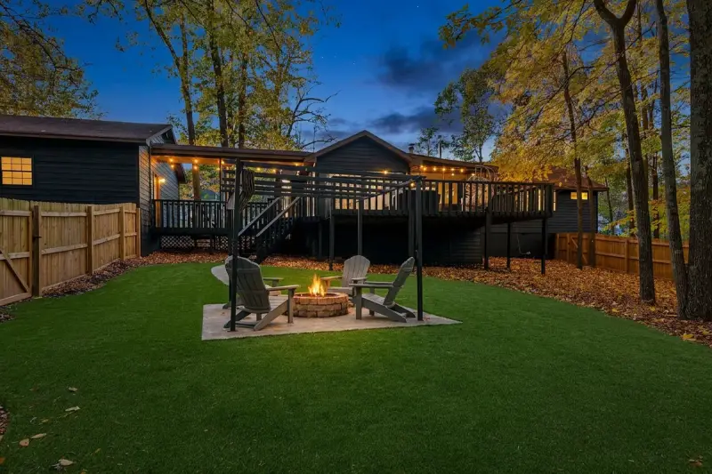 Outdoor fire pit with warm glow in the evening