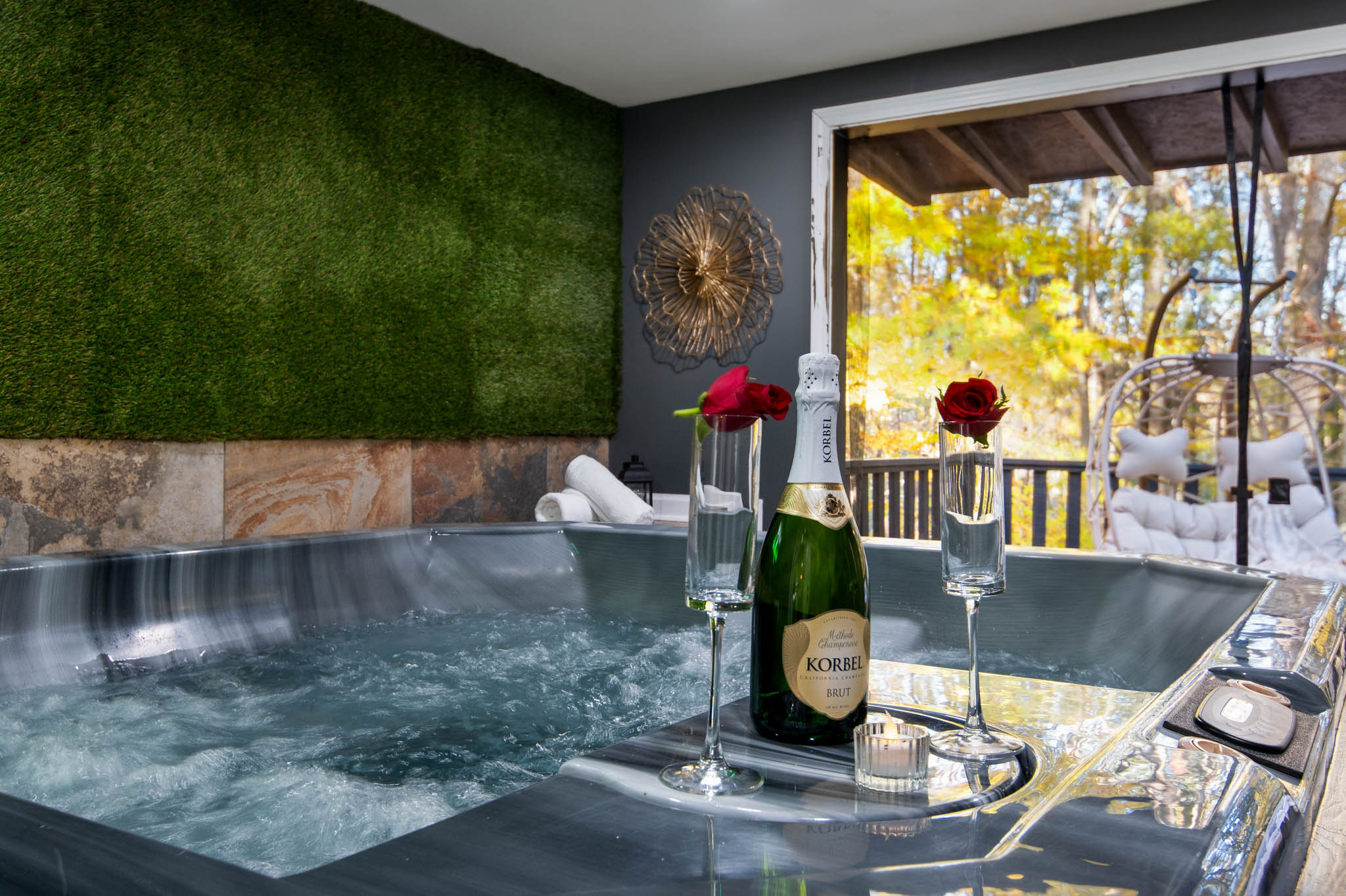 Neon sign wall with candles and games, The Retreat at Douglasville